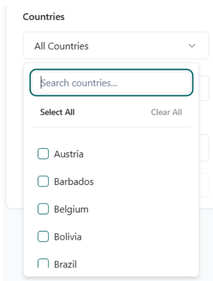 Country filter button