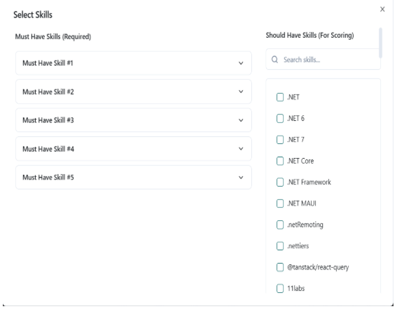 Skills selector with options